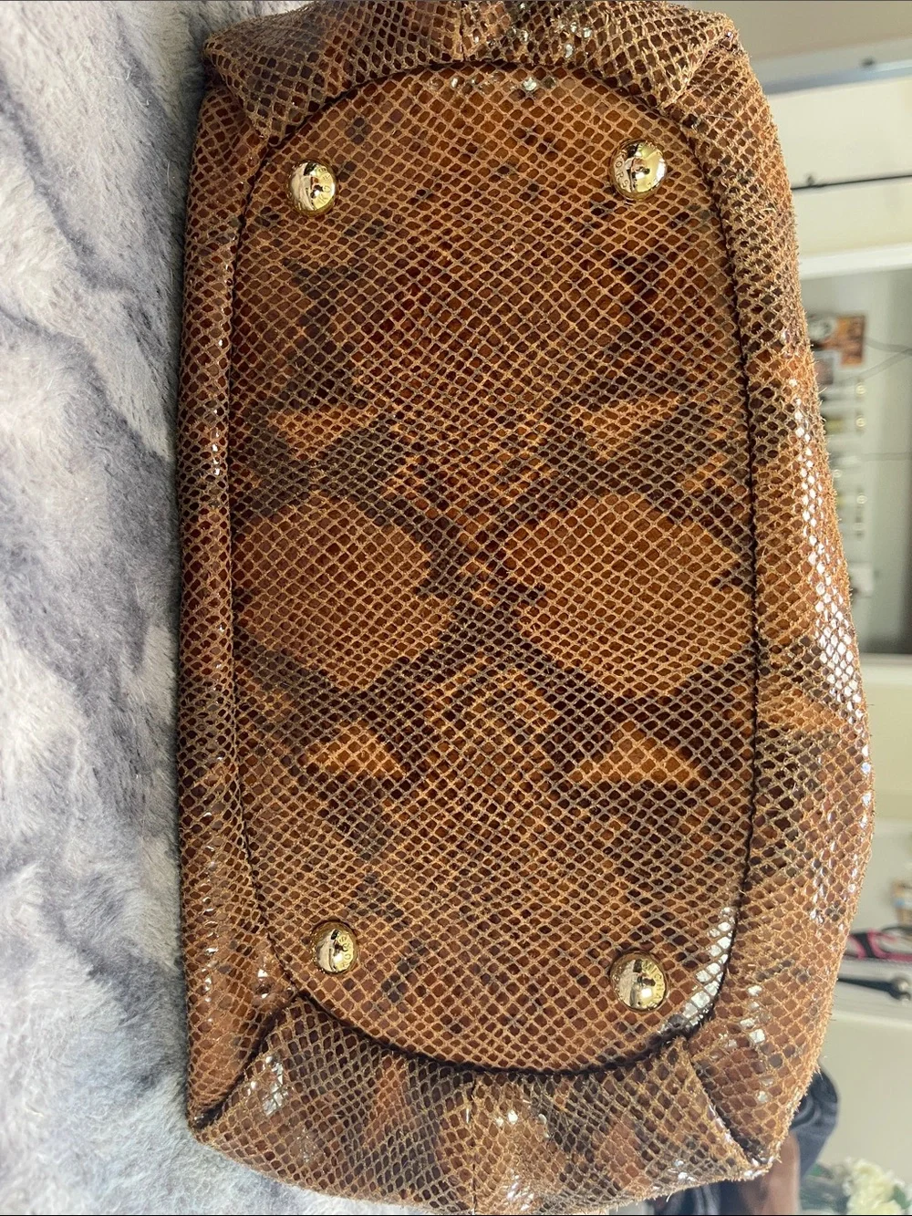 Michael Kors Brown Snakeskin-Effect Braided-Handle Shoulder Bag
